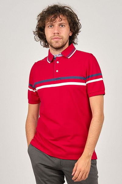 Desen Triko Men's Polo Neck Stripe Detailed Red T-Shirt 0249814
