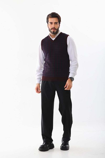 Pelikan Men's V-Neck Wool Sweater 4P13 Claret Red