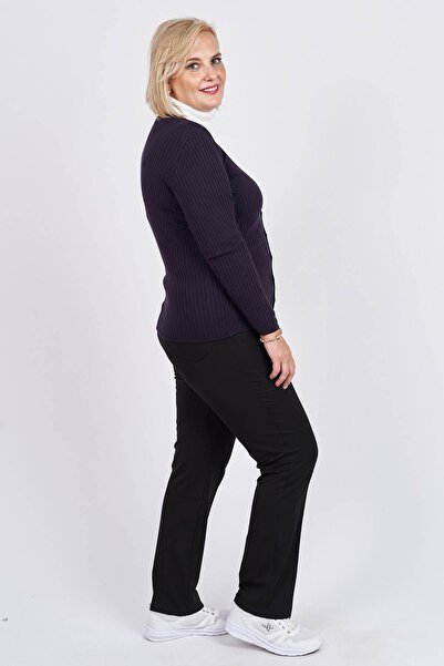 Büşra Triko Women's Plum Buttoned V-Neck Cardigan 3997258