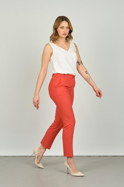 F&A Textile Women's Ankle Length Double Pocket Narrow Fit Pants 7001 Coral