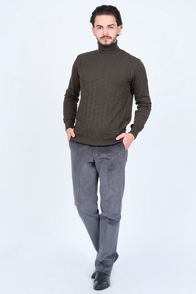 Raymons Men's Patterned Full Fisherman Knitwear Sweater 67822507 Khaki
