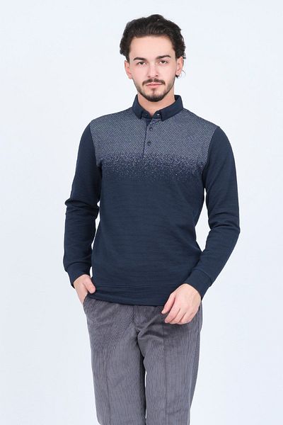 Raymons Men's Patterned Polo Neck Knitwear Sweat 6782258 Navy Blue