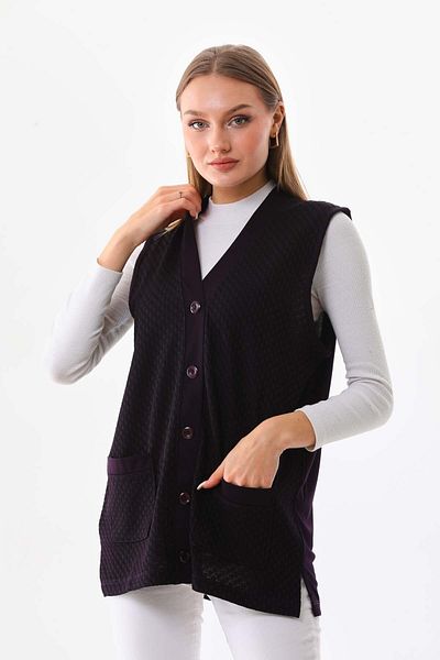 Günay Women's Side Slit Patterned Vest 22604 Plum