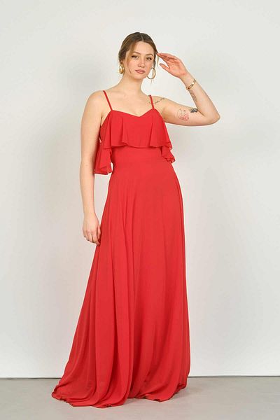 Pierre Cardin Women's Strappy Chiffon Long Evening Dress 6424 Red
