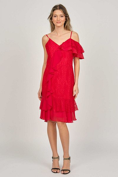 Pierre Cardin Women's Rope Strap Ruffle Detailed Evening Dress 5816858 Red
