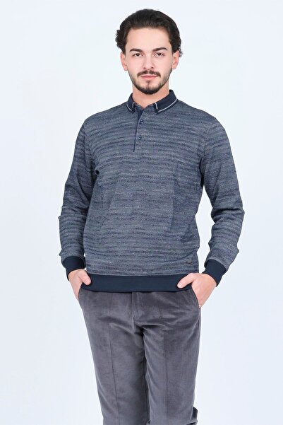 Raymons Чоловічий трикотажний светр з коміром-поло та малюнком 6782252, колір індиго