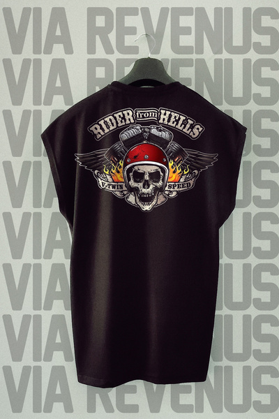 Vordevia Rider From Hell - Tricou sport negru pentru motociclist, imprimat pe...