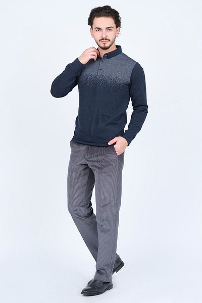 Raymons Men's Patterned Polo Neck Knitwear Sweat 6782258 Navy Blue