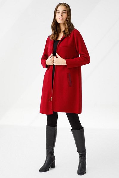 Desen Triko Women's Hooded Wool Coat 21156 Cherry