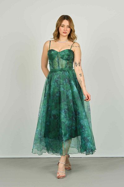 Dans Women's Tulle Detailed Midiboy Evening Dress 1579 Green