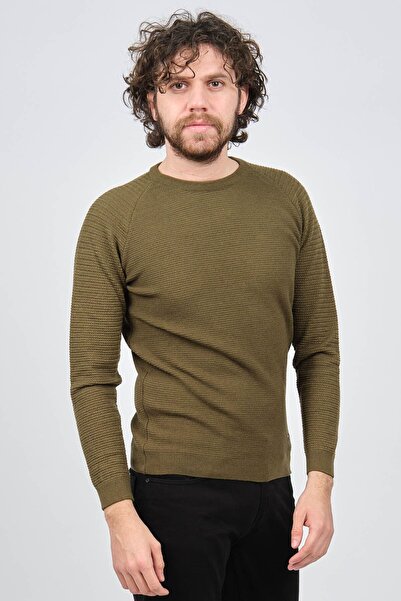Çizgi Triko Men's Crew Neck Slim Fit Sweater 42554259 Khaki