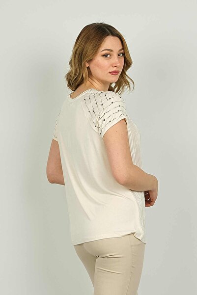 ELLA CAMELIA Γυναικεία Μπλούζα με Λεπτομέρεια Πέτρα Ώμου 18E013 Κρέμα