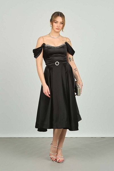 Dans Women's Strapless Off-Shoulder Evening Dress 1463 Black