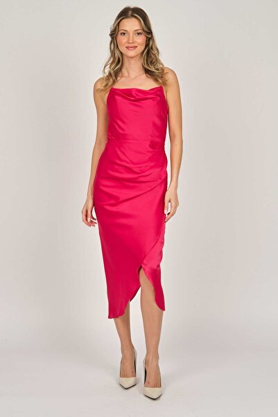 renk abiye Color Women's Satin Ruffle Collar Evening Dress 5044964 Red