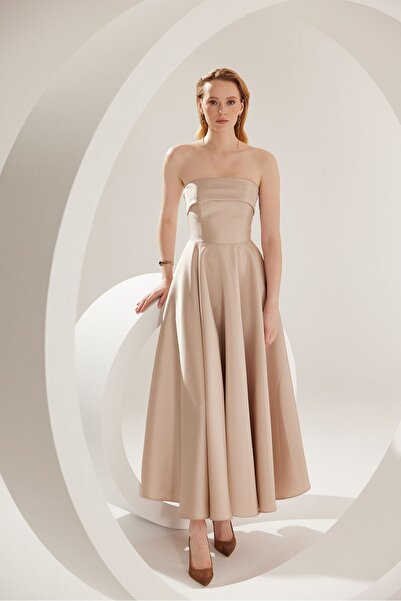DORİDORCA Doridorca 6068 Model Beige Strapless Long Women's Evening Dress