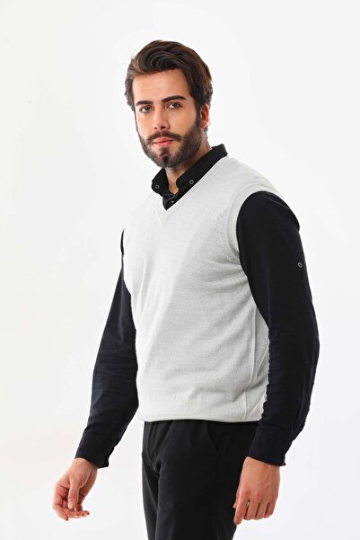 Günay Чоловіча футболка з V-подібним вирізом Yun Suveter 1000 світло-сірого кольору