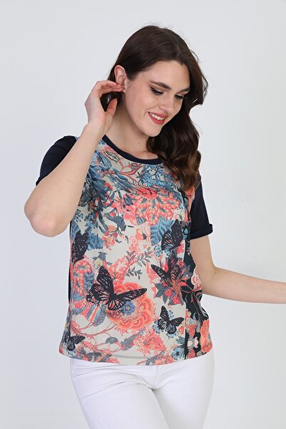 ELLA CAMELIA Bluză de damă cu model fluture 5010033 bleumarin