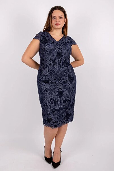 EZZE Rochie de seară cu model marime mare pentru damă 4220 bleumarin