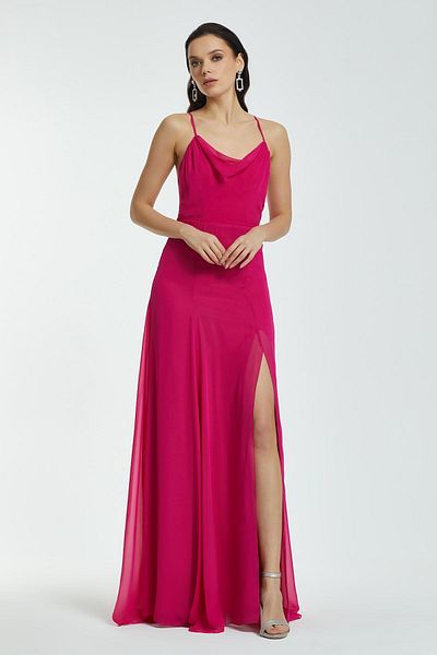 DORİDORCA Women's Strappy Evening Dress 5924049 Fuchsia