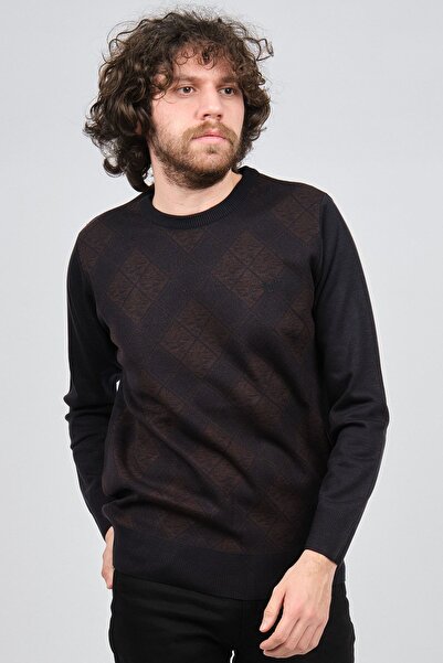 Pelikan Men's Patterned Crew Neck Sweater 1579329 Brown