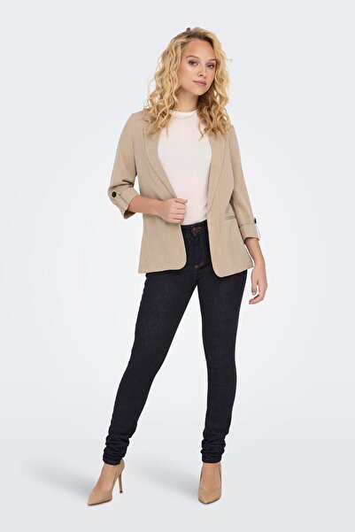 ONLY Women's Onlmarsa Long Comfortable Fit Jacket with Front Pocket Detail15308084 Beige