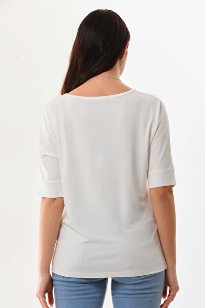 Sistas Women's Crew Neck Short Sleeve Blouse 23009 Ecru