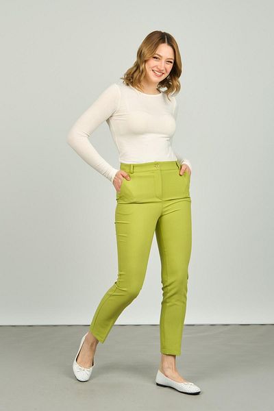 F&A Textile Women's Ankle Length Double Pocket Slim Fit Trousers 7001 Apple Green
