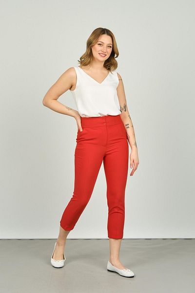F&A Textile Women's Ankle Length Slim Fit Trousers 7208 Red