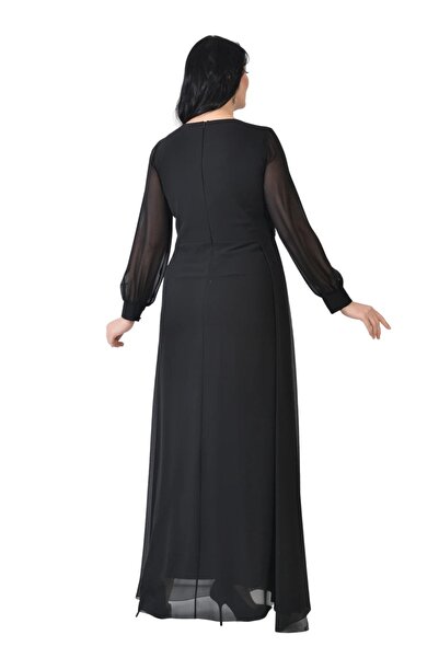 LİLAS XXL Lilas XXL Women's Plus Size Long Chiffon Evening Dress 9571 Black