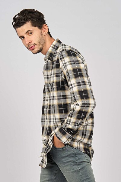 De Leone Чоловіча смугаста довга рукавна вовняна сорочка 0171109 Екрю