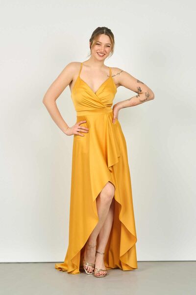 Saygın Women's Rope Strap Long Evening Dress0991320 Mustard