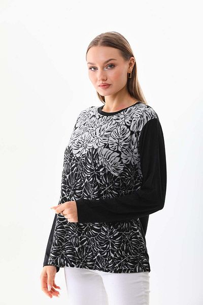 Sistas Women's Patterned Crew Neck Long Sleeve Blouse 23672 Anthracite