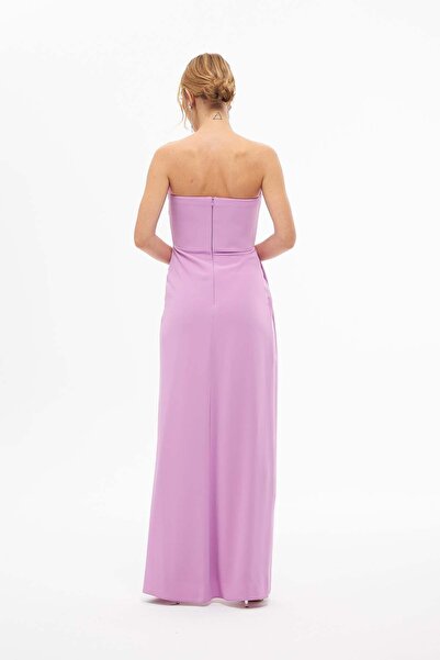 Carmen Kadın Krep Taş Baskılı Yırtmaçlı Uzun Nikah Elbisesi 58306 Lila