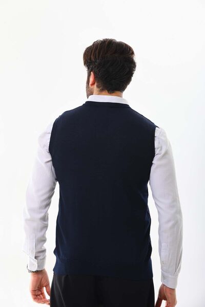 Pelikan Men's V-Neck Wool Sweater 4P10 Navy Blue