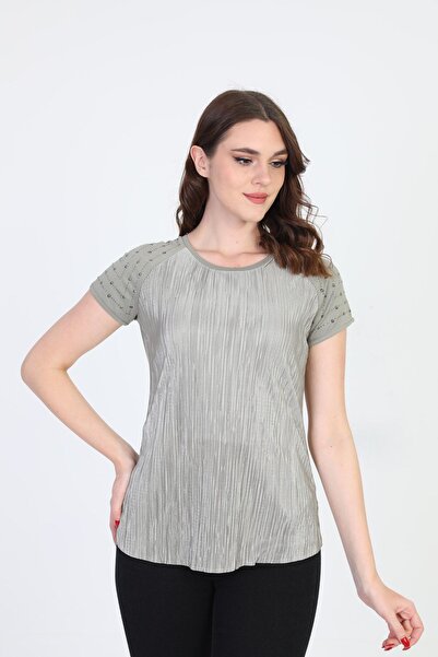 ELLA CAMELIA Γυναικεία Μπλούζα με Λεπτομέρεια Πέτρα Ώμου 18e013 Χακί