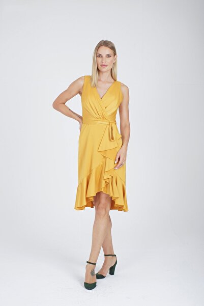 DORİDORCA Жіноче коротке вечірнє плаття 5923066 Гірчичне