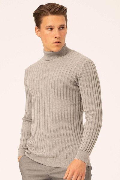 Ateş Triko Men's Turtleneck Slim Fit Ribbed Knitwear Sweater 6091288 Gray