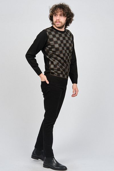 Pelikan Men's Patterned Crew Neck Sweater 1577328 Smoked