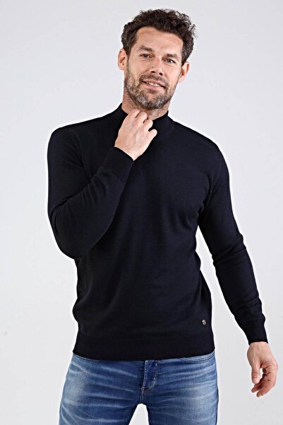Çizgi Triko Чоловічий светр з бавовняного трикотажу з круглим вирізом 4454b Темно-синій