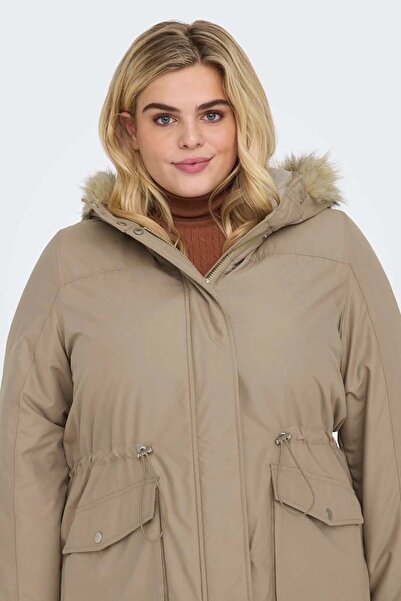 ONLY Women's Plus Size Carlucaya Hooded Coat 15295458 Beige