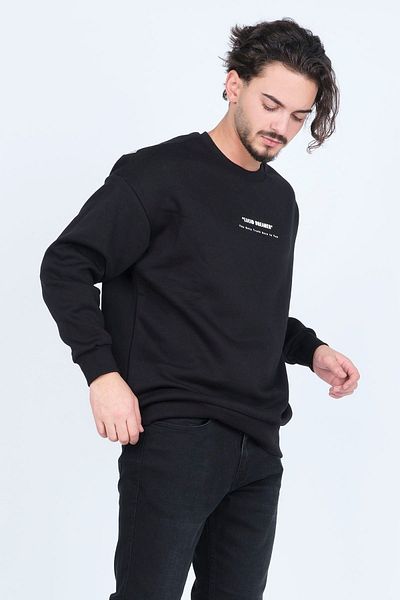 JSCO Men's Text Detailed Crew Neck Sweatshirt 6609902 Black