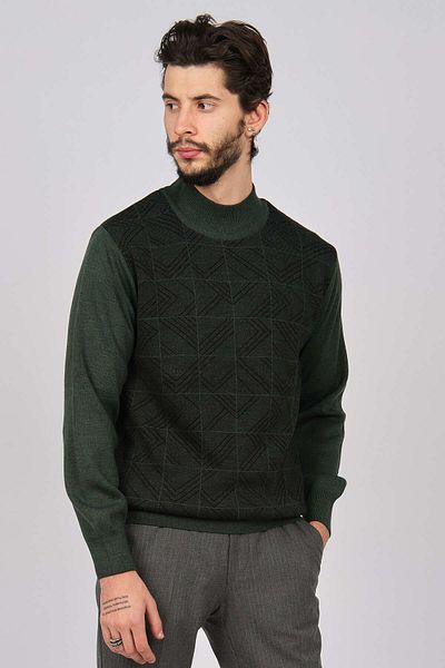 Woolman Pulover bărbătesc din lână pe jumătate pescar cu model 1571064 Verde