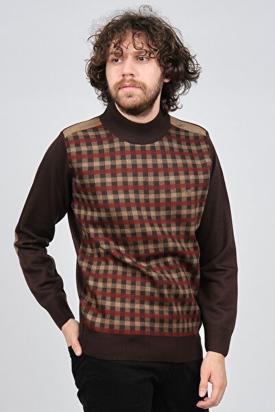 Pelikan Ανδρικό πουλόβερ με μοτίβο με λεπτομέρεια αγκώνα 1577709 καφέ