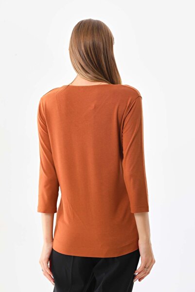 Sistas Women's V-Neck Three-Quarter Sleeve Blouse 23588 Camel