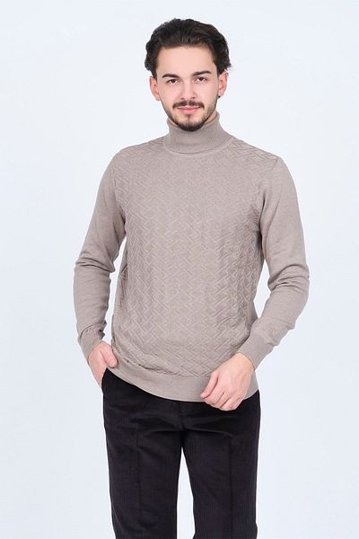 Raymons Men's Patterned Full Fisherman Knitwear Sweater 67822507 Stone