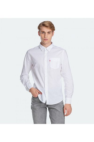 Levi's Men's Plain White Shirt Collar Long Sleeve Shirt