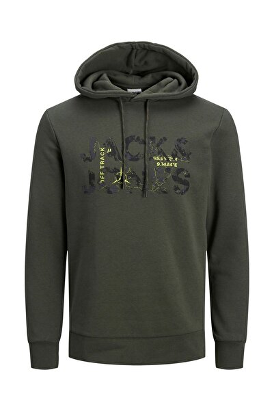 Jack & Jones Ανδρικό φούτερ με στάμπα με κουκούλα 63412216242 Χακί