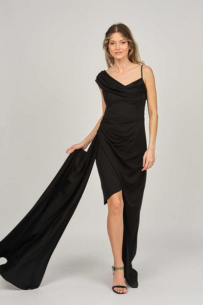 DORİDORCA Women's One Shoulder Detailed Evening Dress 5924030 Black