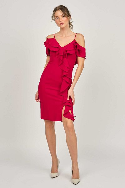 ŞEREF VURAL Women's Ruffle Detailed Rope Strap Evening Dress 5437759 Red