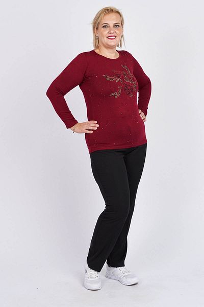 Flaş Triko Bluză de damă cu broderie de trandafiri burgundy și piatră 3320812